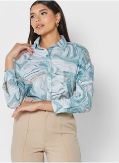 Buy Marble Print Pocket Detail Shirt in Saudi Arabia