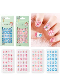 Buy 4-Pack Acrylic Fake False Cartoon Short Nail Press on Full Cover Lovely Gift for Little Girls Nail Art Decoration (96-Piece) in UAE