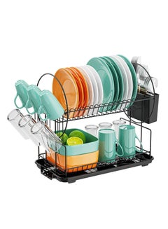 Buy Dish Rack Dish Drying Stand With Dish Drainer Plate Rack Kitchen Organizer Dish Drying Rack Countertop Black Kitchen Utensil holder Sink Stand for Plates in UAE