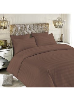 اشتري Tulip (Dark Brown) Queen Size Flat Sheet,Duvet cover and Pillow Covers with 1 cm Satin Stripe (Set of 6 Pcs) 100% Cotton, Soft and Luxurious Hotel Quality Bed linen-300 TC في الامارات