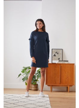 اشتري Women Round Neck Plain Long Sleeve Sweatshirt Dress, Navy في الامارات