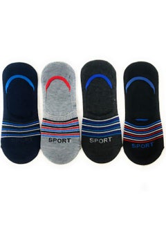 Buy Anti Slip Cotton No Show Low Cut Invisible Loafer Socks (Pack Of 4) Black/Grey/Blue/Dark Grey in UAE