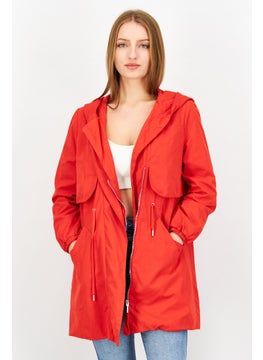 Buy Women Solid Long Sleeve Full Zip Hooded Jacket, Red in UAE