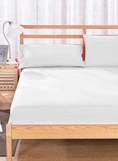 Buy 100% Polyester Fitted Sheet Set With 2 Pillowcases, White in Saudi Arabia