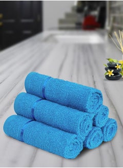 Buy 450 GSM Face Towel 100% Cotton Ultra Soft, Super Absorbent, Antibacterial Treatment,terry-looped,30 cms x 30 cms (Blue, Set of 6) in UAE