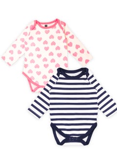 اشتري Kidbea  Organic cotton baby Pack of 2 onesies Unisex | Strips - Blue and Heart - Pink في الامارات