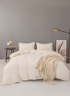 Buy Faux Linen King Size 6 Pieces Bedding Set Without Filler, Plain Cream color. in UAE