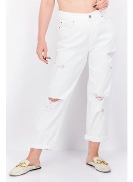 Buy Women Slim Fit High Rise Straight Leg Stretchable Jeans, White in UAE