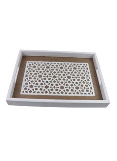 Buy Rectangle Shape Arabic Design Wooden Serving Tray White and Brown 38 x 28 x 4 cm 220519W in Saudi Arabia