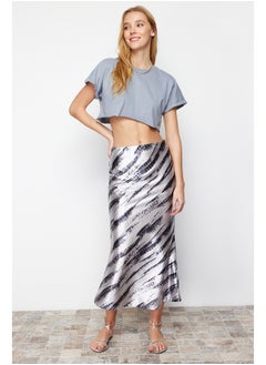 Buy Gray Patterned Satin Maxi Knitted Skirt TWOSS24ET00119 in Egypt