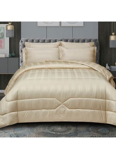 Buy 6 Piece Italian Jacquard Hotel Comforter Variegated Stripes Quilted King 260x240 Cm Beige in Saudi Arabia