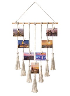 اشتري Macrame Wall Hanging Photo Card Display With Wood Clips Hanging Pictures Organizer Bohemian Handmade Woven Tapestry Home Decor, 27"L x 17''W في السعودية