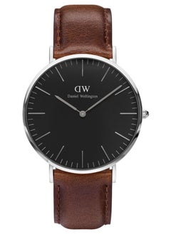 Buy Classic Brisyol Black Round Watch for Men 40mm Dial with Dark Brown Leather Strap DW00100131 in Saudi Arabia