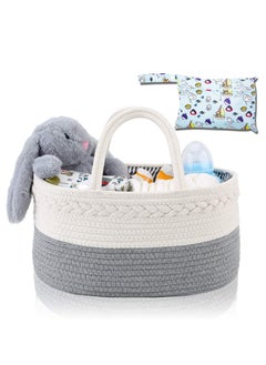 Buy Baby Diaper Caddy Organizer, Nursery Storage Basket for Boys Girls,Cotton Rope Diaper Storage Basket, Large Bag Car Bassinet with Removable Inserts, Nursery Storage Bin, 100% White Cotton in UAE