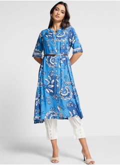 Buy Floral Print Belted Dress in UAE