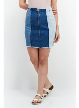 Buy Women Colorblock Denim Mini Skirt, Blue/White in UAE