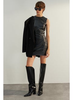 Buy Black Fitted Faux Leather Woven Dress TWOAW24EL00316 in Egypt