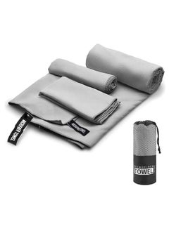 Buy Sports Towel, Microfiber Towel 3 PCS, Soft and Light Gym Towel for Swimming, Sport, Bath, Travel, Yoga, Etc, with A Bag, 3 Sizes (76 * 152cm+40 * 80cm+30 * 30cm, Grey) in Saudi Arabia