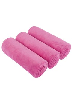 Buy Microfiber Gym Towel, Hand Towel, Face Towel, Microfiber Car Cleaning Towel Soft and Durable, 3-Piece,  50x90 Cm - Pink in UAE