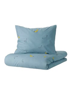 Buy Duvet cover and pillowcase, banana pattern blue, 150x200/50x80 cm in Saudi Arabia