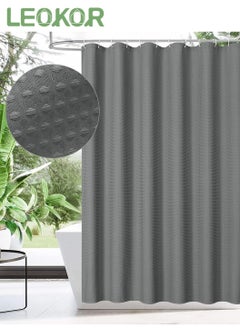 Buy Water Repellent Waffle Weave Textured Fabric Shower Curtain for Bathroom Grey in Saudi Arabia