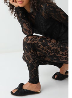 Buy Women's Polyamide Stretch Lace Leggings Pull On Closure Black in UAE