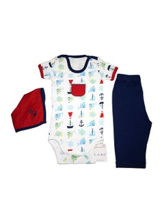 Buy 3-Piece Printed Gift Set Bodysuit & Pant & Bib for Baby Dark Blue Colour in UAE