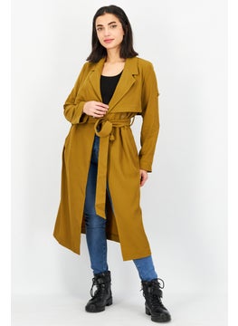 Buy Women Textured Long Sleeve Trench Coat, Khaki in UAE