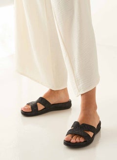 Buy Embellished Slip-On Sandals Black in Saudi Arabia