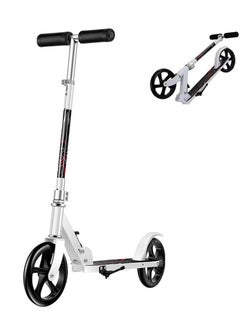 Buy Kick Scooter, Foldable Commuter Scooter with Anti-Shock Suspension, 3-Level Adjustable Height Handlebar Push Scooter with Large Wheels for Kids, Teen and Adults(White) in Saudi Arabia