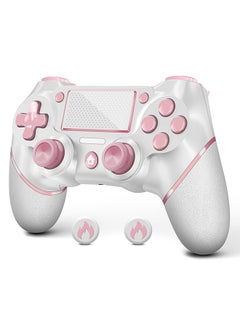 Buy Wireless Controller for PS4, Custom Design V2 Gamepad Joystick for PS4 with Non-Slip Grip of Both Sides and 3.5mm Audio Jack! Thumb Caps Included! (Pink-White) in Saudi Arabia