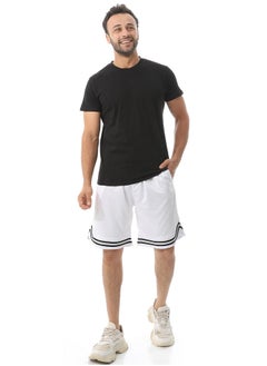 Buy Elastic Waist With Drawstring Sports Shorts_White & Black in Egypt