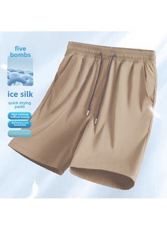 اشتري 2024 New Summer Ice Silk Shorts, Tech Stretchable, Unisex, 3 Colors [Five-prevention and five-bomb ice silk shorts] khaki في الامارات