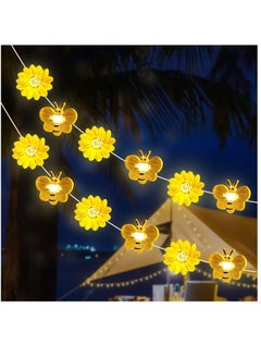 اشتري 2Pcs Honey Bee Fairy String Lights, Solar String Lights For Outside, 10FT 30LED Bumble Bee And Sunflower Fairy Lights Solar Powered, Bee Decorations String Lights For Party Baby Shower Bedroom في الامارات