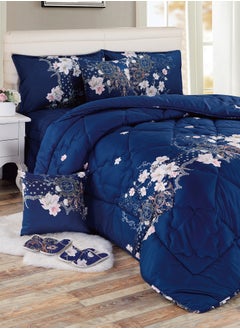 Buy Bed In A Bag Medium Filling King Size Comforter Set, 10 Pcs Floral Bedding Set Size 220 X 240 Cm with Comforter, Quilted Bed Skirt, Pillowcases, Cushion & Bedroom Slipper, Multicolor in Saudi Arabia