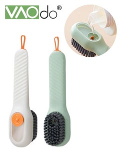 Buy 2PCS Multifunctional Shoe Brush with Liquid Box Clothes Brush with Soap Dispenser Press Type Dispensing Long Handle Cleaning Brush in Saudi Arabia