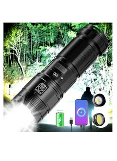 Buy 120000 Lumens Rechargeable Tactical Flashlight with COB Work Light - Super Bright, High-Powered Handheld LED Light for Emergencies, Camping, and Hiking in Saudi Arabia