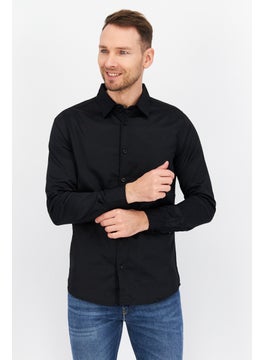 Buy Men Regular Fit Stripe Long Sleeve Casual Shirt, Black in Saudi Arabia