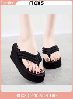 Buy Women's Flip Flops Chunky Heel Slippers Casual Non-Slip Thick Sole Platform Sandals For Indoor Or Outdoor Use in UAE