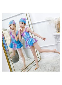 Buy Cute Little Princess Children's Western-Style One-Piece Mermaid Swimsuit Quick-Dry Bathing Suit Beach Swimwear For Girls With Swimming Cap in UAE