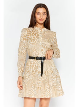 اشتري Women Animal Print Belted Mini Dress, Khaki في الامارات