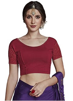 اشتري Crazy Bachat Women's Readymade Indian Designer Net Sleeves Stretchable Maroon Blouse for Saree في الامارات