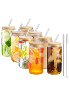 اشتري Tycom Drinking Glasses with Bamboo Lids and Glass Straw, 500ml  Can Shaped Glass Cups, Tea, Soda, Iced Coffee (8pc, 500ml) في الامارات