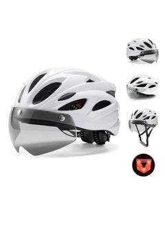 اشتري Adult bicycle helmet, adjustable mountain riding safety helmet with detachable magnetic goggles, suitable for both men and women，white في السعودية