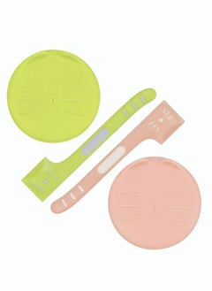 Buy Dog Cat Can Covers and Spoons Set, Cute Cat Shaped Lids with Right Angle Spoons Universal 1 Fit 3 Size Can Lids Pet Food Can Tops,Green and Pink, 2 Pack in Saudi Arabia