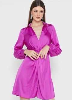 Buy Plunge Neck Knot Detail Dress in Saudi Arabia