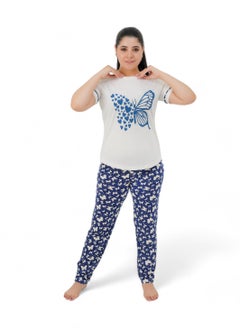 Buy Women's pajama set - women's summer pajamas - 2-piece set of pants and T-shirt - patterned with different designs in Egypt