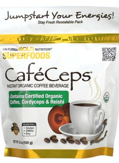 Buy CafeCeps Certified Organic Instant Coffee with Cordyceps and Reishi Mushroom Powder 3.5 oz (100 g) in UAE