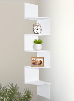 اشتري Corner Shelf Unit Wall Mount 5 Tier Wood Floating Shelves Easy-to-Assemble Tiered Wall Storage Wall Organizer for Bedrooms Bathrooms Kitchen Offices and Living Rooms - White Finish في السعودية