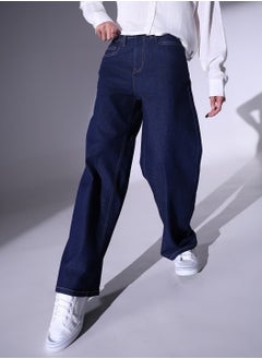 Buy Women Relaxed Fit High-Rise Clean Look Heavy Fade Stretchable 90s Baggy Jeans in UAE